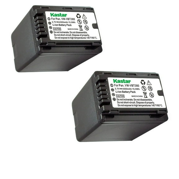 Kastar 2-Pack Battery VW-VBT380 Replacement for Panasonic HC-V550K, HC-V620M, HC-V710, HC-V720, HC-V720M, HC-V720GK, HC-V720MGK, HC-V720K, HC-V750, HC-V750M, HC-V750K, HC-V770, HC-V770K Camera