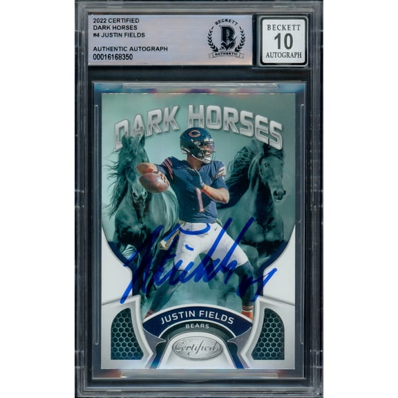 Collectible Justin Fields Autographed 2021 Certified Dark Horses Rookie Card #DH-4 Chicago Bears Auto Grade Gem Mint 10 Beckett BAS #16168350