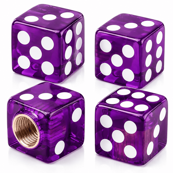 CALVORA 4Pcs Dice Shape Tire Valve Stem Caps,Universal Copper Core Dustproof Tire Valve Stem Covers for Cars,Suv,Trucks,Bikes,Motorcycles,Bicycles(Purple)