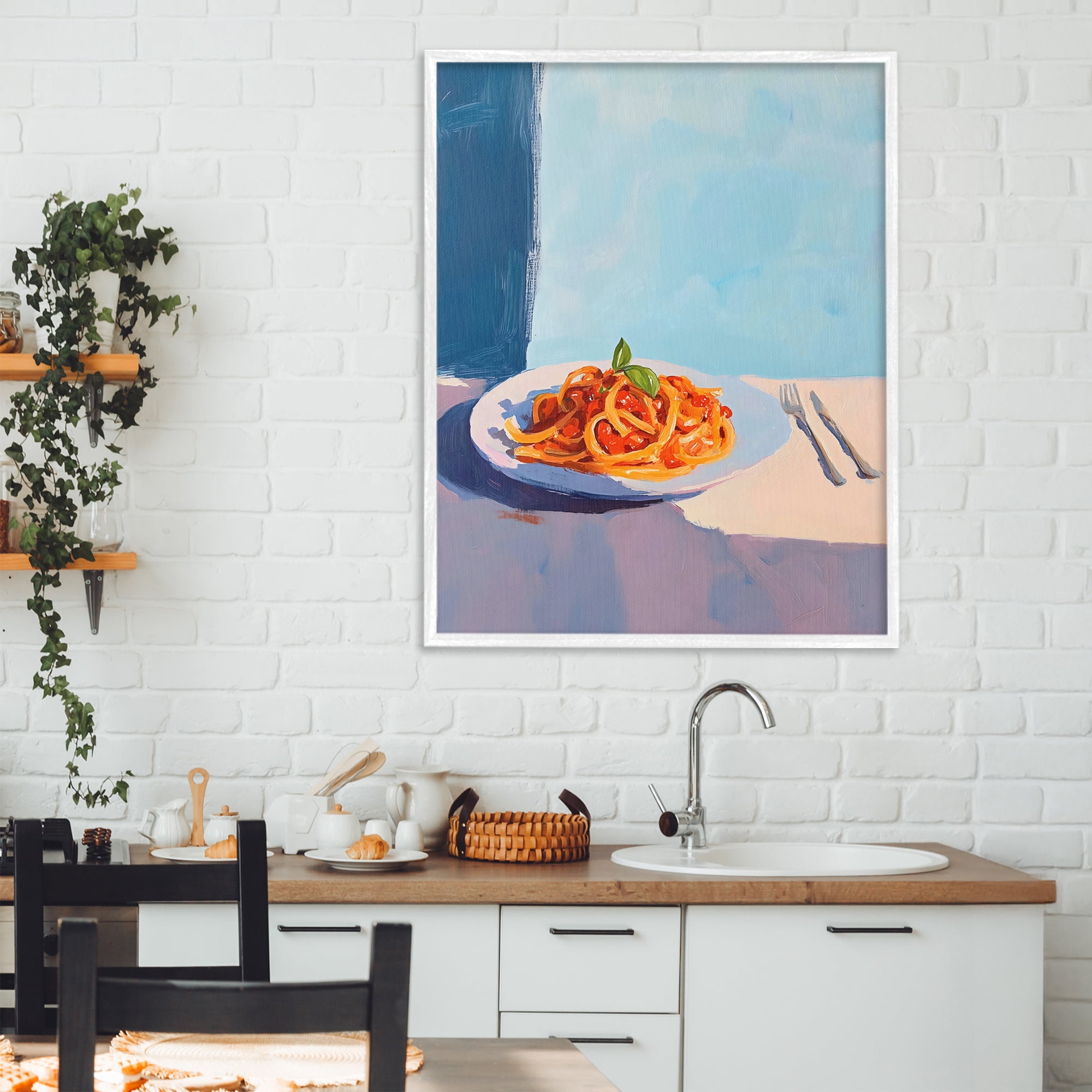 Stupell Industries Italian Spaghetti on Plate White Framed Giclee Art, design by The Prints Vibe
