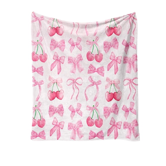 Cozy Flannel Blanket Pink Bowknot Pattern Soft Lightweight Throw Decorative Plush Blanket for Bed Sofa Living Room Nap Home Decoration Comfortable Gift Idea