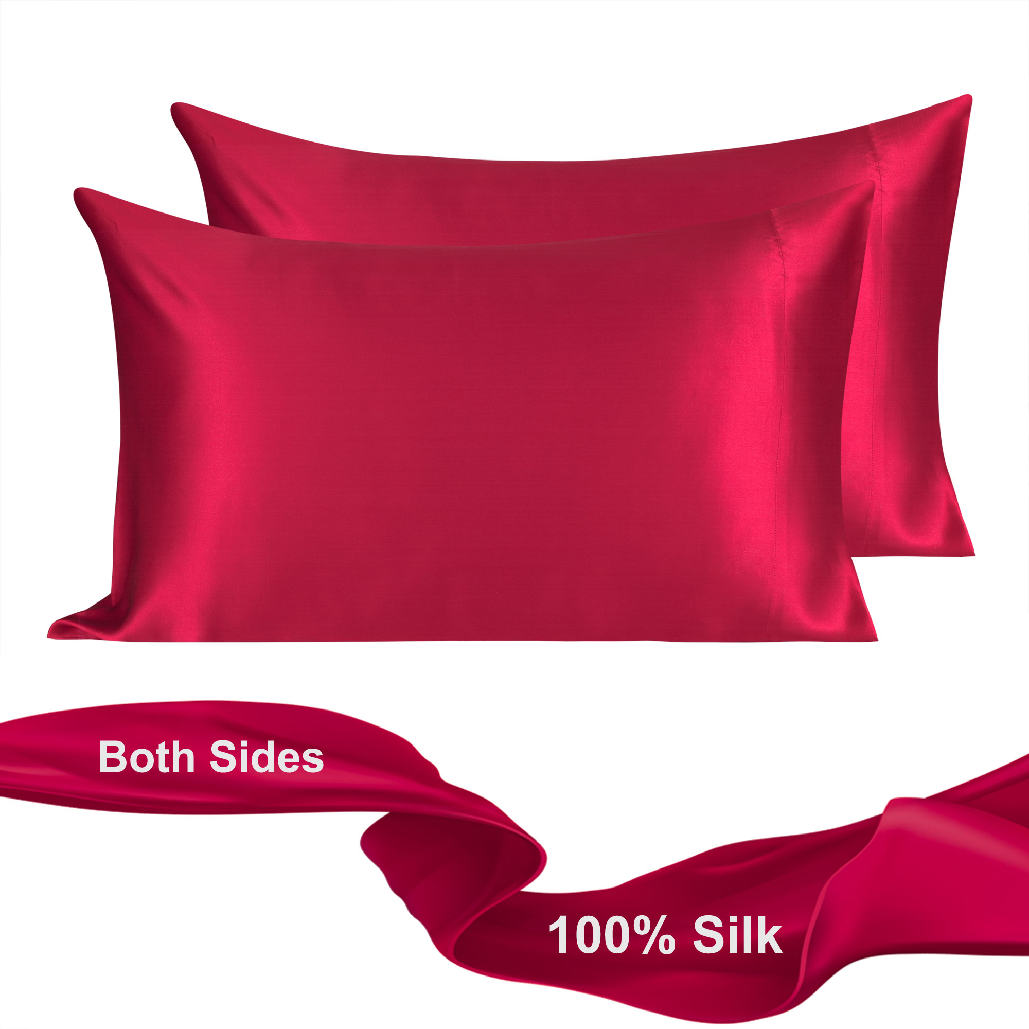 PiccoCasa Silk Pillowcases for Hair and Skin Pure Silk Pillow Cover With Envelope Flap 2pcs/set Queen Burgundy