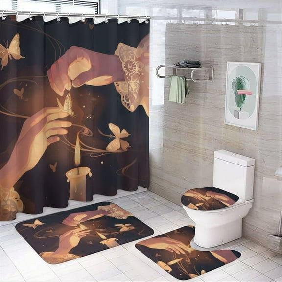 Dancing Butterflies 4Pcs Shower Curtain Set Shower Curtain Set with Carpet Bath Mat
