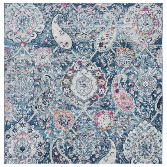 SAFAVIEH Madison Hope Floral Paisley Area Rug, Blue/Grey, 6'7" x 6'7" Square