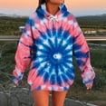 thumbnail image 2 of Uootdi Women's Tie Dye Hoodie Dress Galaxy Print Oversized Long Sleeve Pullover Kangaroo Pocket Casual Fall Festival Streetwear Trendy Loose Fit Top Hot Pink Women Tops, 2 of 5