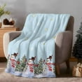 thumbnail image 2 of Christmas Flannel Blanket for Bed,Travel and Camping, Winter Xmas Snowman Pine Tree Snowflakes Light Blue Super Soft Cozy Blanket for All Seasons 60"x80", 2 of 9