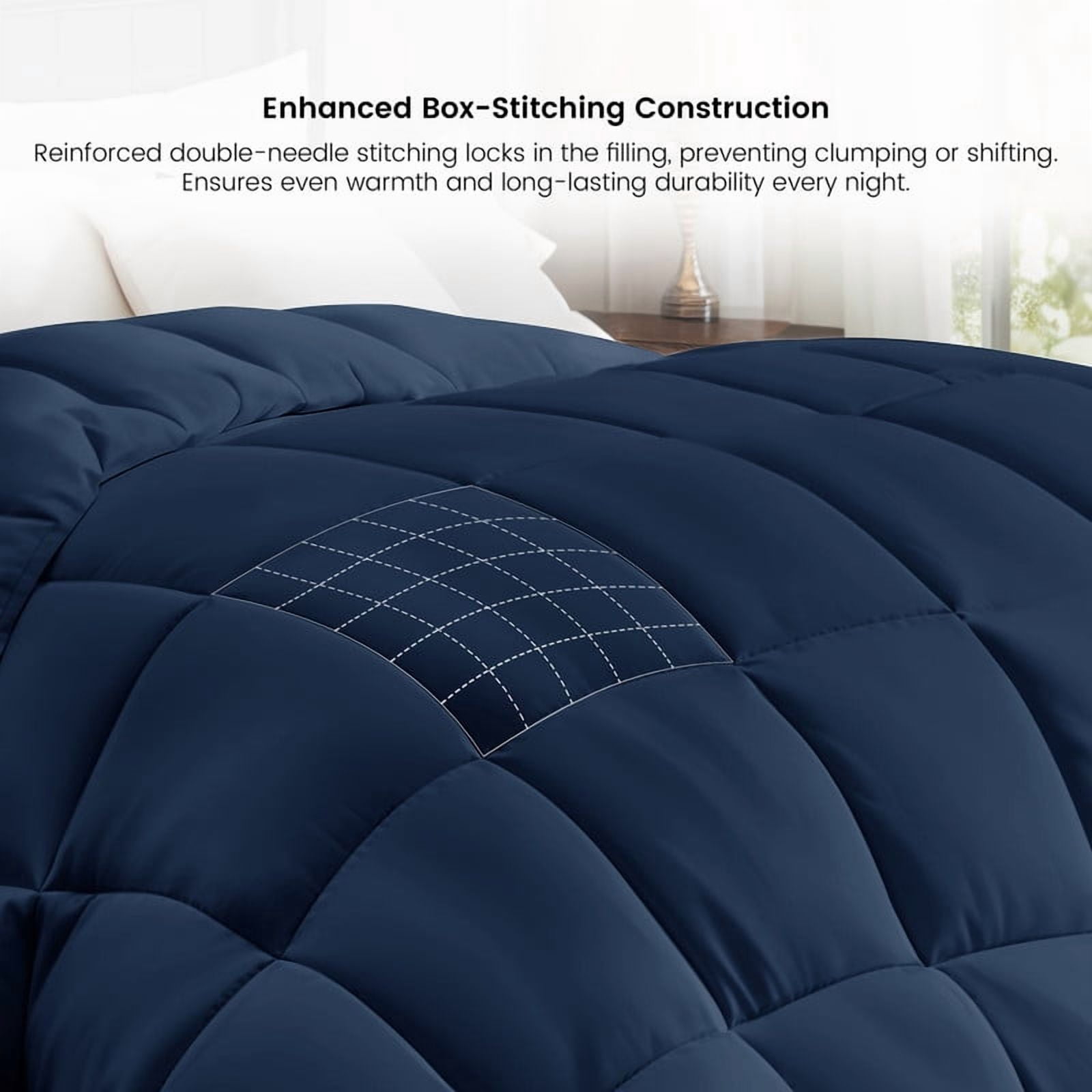 Lux Decor Premium Queen Comforter Down Alternative - All Season Box Stitched Quilted Duvet Insert with Corner Tabs, 250 GSM Virgin PSF Filling, Machine Washable Bedding - Oekotex Certified - Navy