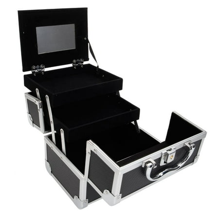 Ktaxon Portable Aluminum Makeup Storage Case Train Case Bag with Mirror Lock Black Jewelry