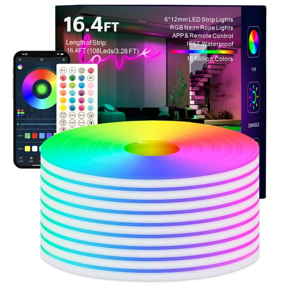 Neon LED Strip Lights Outdoor 16.4FT/5M 24V RGB Neon Strip Lights