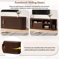 thumbnail image 5 of 66.9" Vintage Rustic TV Stand with Sliding Wood Slatted Doors for TVs up to 75", Farmhouse Media Console with Drawer & Cable Management, Walnut, 5 of 10