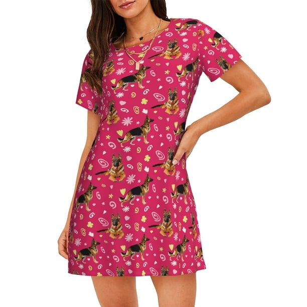 Easygdp German Shepherd Dog Camisón de manga corta para mujer, informal, estampado