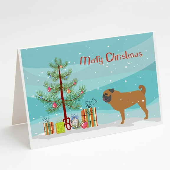Pug Merry Christmas Tree Greeting Cards and Envelopes Pack of 8