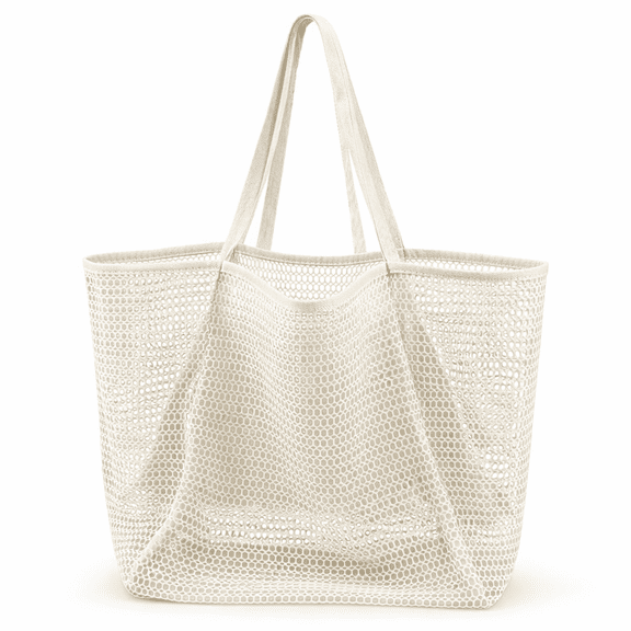 Beach Bags for Women, Summer Travel Mesh Shoulder Handbag with Large Inner Pocket, Sandproof Woven Tote Bag
