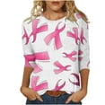 thumbnail image 2 of Abomasnow Breast Cancer Shirts for Women Casual 3/4 Sleeve Crew Neck Breast Cancer Awareness T-Shirts Pink Ribbon Graphics Breast Cancer Survivor Tees, 2 of 5