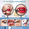 thumbnail image 3 of Large Size Tabletop Makeup Mirror with Magnification, 9-Inch Double-Sided 360° Swivel Free Standing Vanity Mirror, 1X/10X Magnifying Mirror with Stand for Bathroom & Bedroom, Matte Black, No Light, 3 of 7