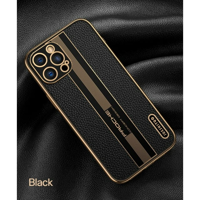Luxury Soft Silicone Shockproof Back Cover PU Leather Mobile Phone Case For iPhone 12 / 12 Pro (Black)