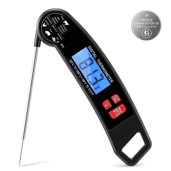 Digital Meat Thermometer, Instant Read Food Thermometer with Backlight,Water-Resistant, 180° Foldable Probe, Magnetic Back for BBQ, Grill, Candy