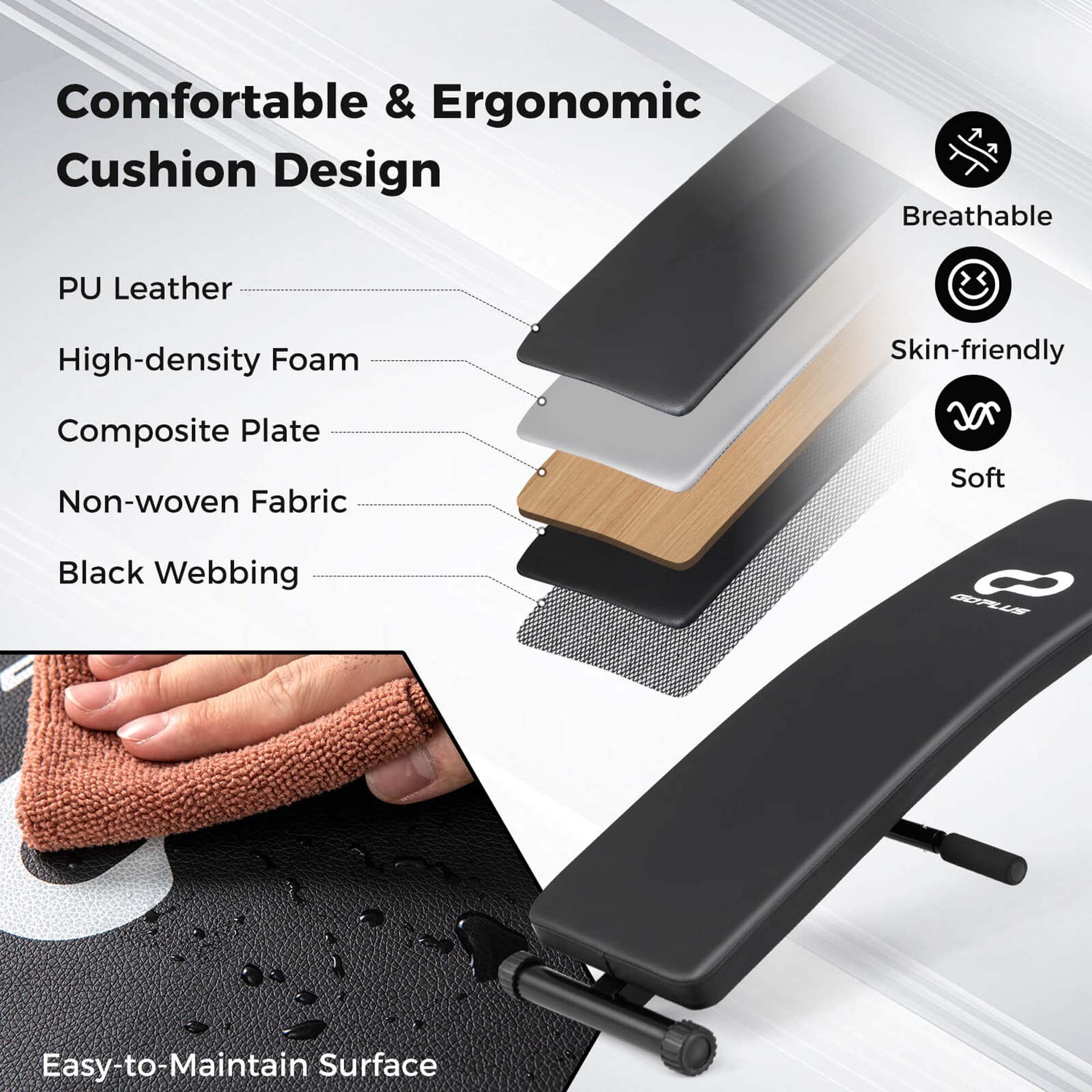 Goplus Adjustable Decline Sit Up Bench for Exercise with High Density Foam Cushioned Seat