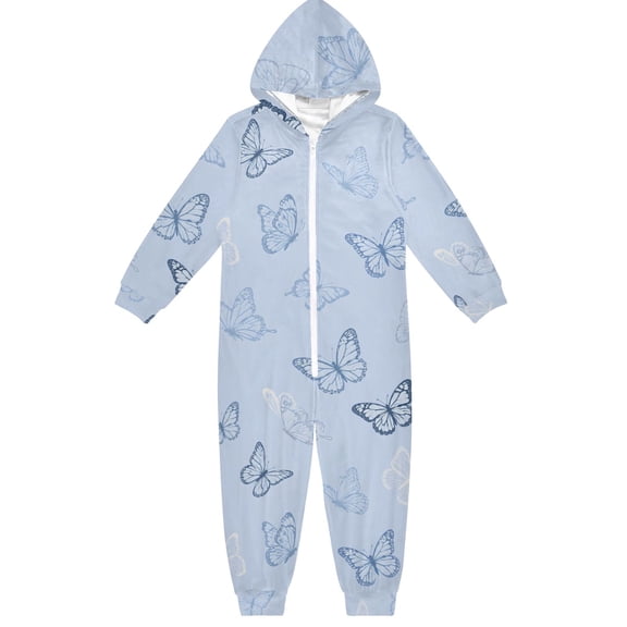 Butterfies Boys & Girls Hooded One-Piece Pajamas Warm Crystal velvet Hooded Long Sleeve Loungewear Jumpsuit Unisex