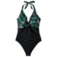 thumbnail image 4 of VISALY One Piece Swimsuit Tummy Control Halter Tankini Bathing Suits V Neck Slimming 1 Piece Swimwear Halter Swimsuit Tummy Control Ruched Front Twist Bathing Suit for Beach Pool Blackish Green L, 4 of 4