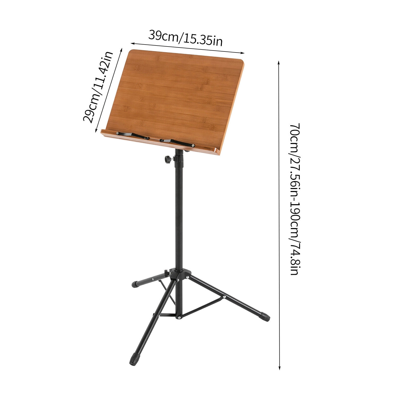 Height Adjustable Bamboo Conductor Music Stand, Foldable, with Wide Wooden Bookplate (Liftable 70-190 cm)