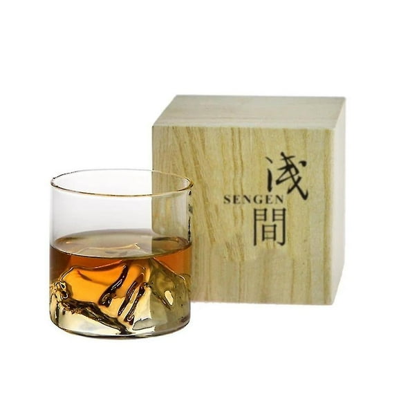 Large 3d Mountains Japanese Whiskey Glass Old-fashion Rock Wooden Gift Box Vodka Wine