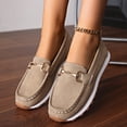 thumbnail image 3 of Penny Loafers for Women Trendy Metal Chain Nonslip Driving Shoes Casual Suede Comfortable Arch Support Slip on Walking Shoes Khaki Size 9.5, 3 of 9