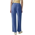 thumbnail image 5 of Linen Pants Women Spring Summer Dressy Casual High Waisted Drawstring Pant Cotton Straight Leg Lounge Trousers Blue S, 5 of 5