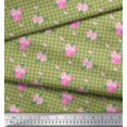 thumbnail image 2 of Soimoi Green Rayon Fabric Pink Flower & Check Printed Fabric 1 Yard 56 Inch Wide, 2 of 5