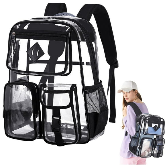 Goohae Waterproof Backpack, Clear Backpack, Pvc Clear Backpack, Stadium Approved Transparent Bookbag with Multiple Pockets, Black