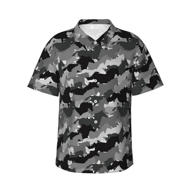 Fotbe Horse Silhouette Camisa Hawaiana para Hombre Unisex – Camisa Casual de Verano con Botones de Manga Corta de Algodón y Lino,3X-Large