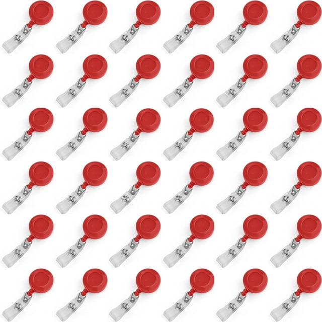 Muka 100 Pcs Rétractant Badge Bobine Couleur Unie avec Clip Ceinture pour Clé Nom Card-Rouge
