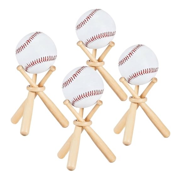 4 Pack Baseball Stand Holder for Display – Wooden Ball Display Stand with Mini Bats, Baseball Holder for Sports Lover, Centerpiece Table Decor (Balls Not Included)