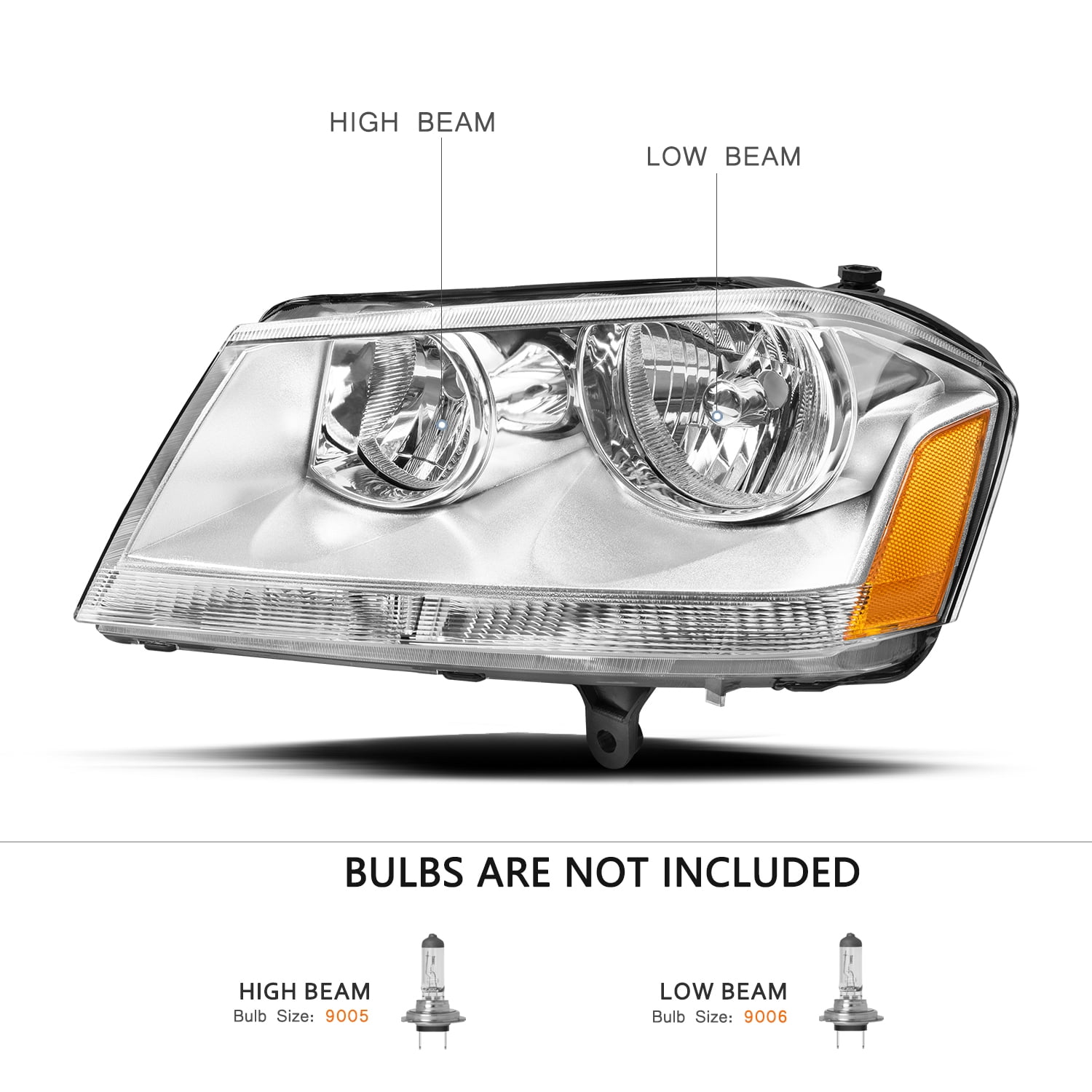 For 2008-2014 Dodge Avenger Headlights Assembly Chrome Housing Amber Corner Lamp