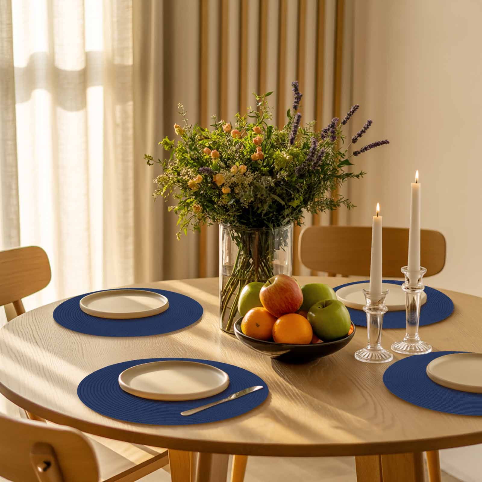 Round Placemats Navy Blue 15 inch Set of 6 Table Mats for Dining Table Solid Color Heat Resistant Non-Slip Kitchen & Home Decorative Place Mat Set