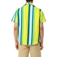 thumbnail image 3 of Unique Bargains Men's Summer Striped Shirt Short Sleeve Button Down Beach Shirts L Yellow Green Blue, 3 of 6