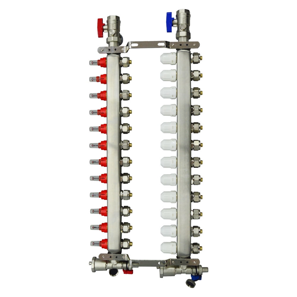 INTSUPERMAI Floor Heating Water Distributor PEX Radiant Floor Heating Manifold Set Stainless Steel (12-Branch)