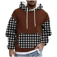 thumbnail image 3 of Momasggi Oversized Hoodies for Men Big and Tall Long Sleeve Drawstring Hooded Sweatshirt Plaid Color Block Pullover Tops Fall Winter Fleece Hoodie with Pockets Brown 4XL, 3 of 6