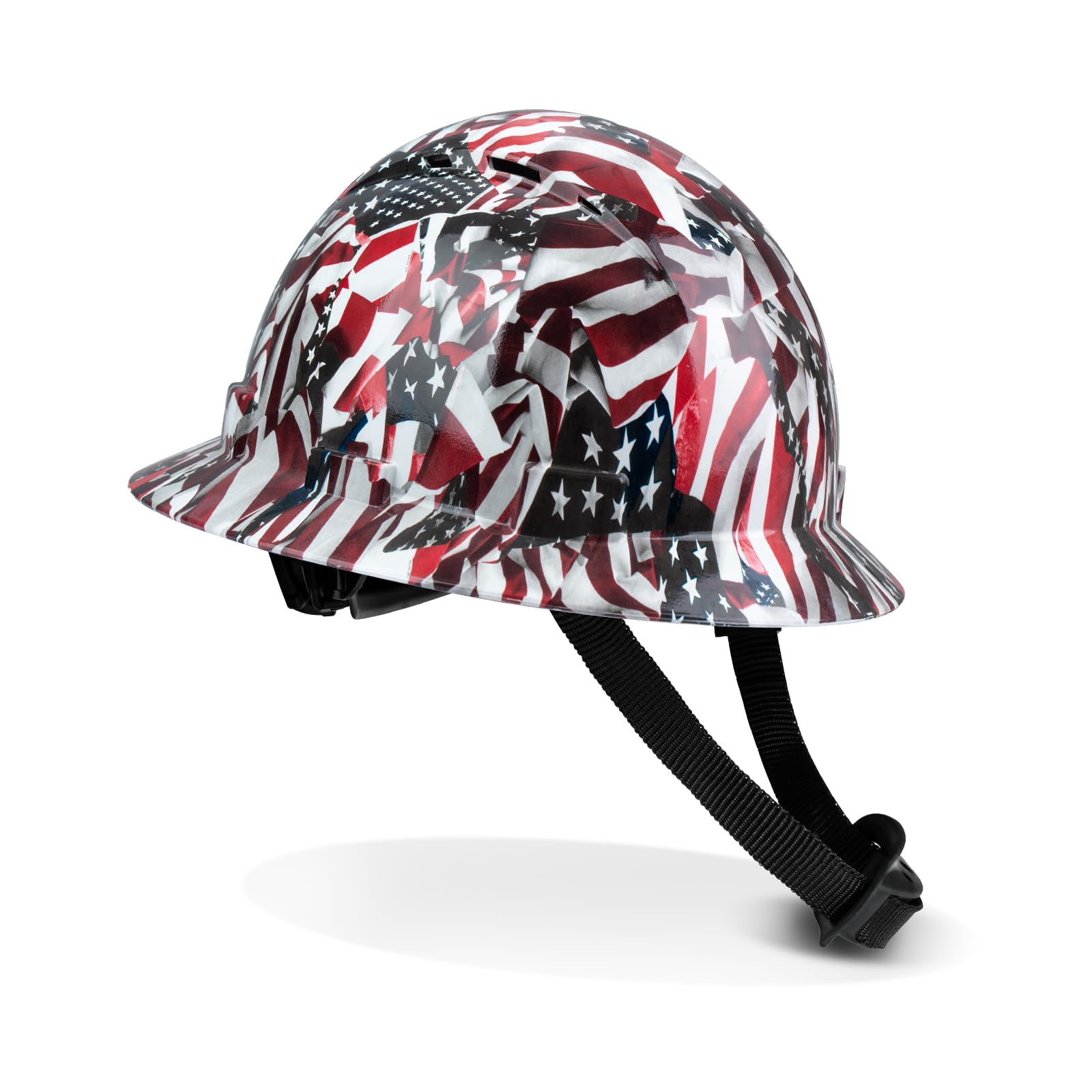ProtectX Full Brim Hard Hat Ventilated Construction Helmet OSHA Approved Safety Hard Hat Made of Fiberglass 6-Point Suspension Protective Gear Premium American Flag Design