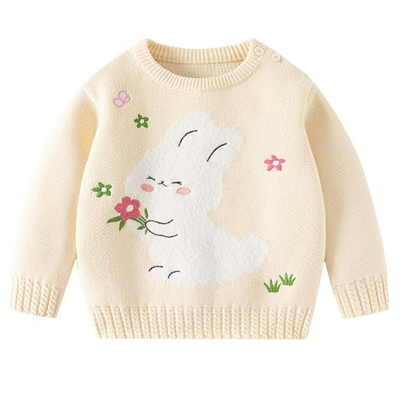 Odeerbi Infant Boys Girls Sweater Cute Winter Thermal Knit Crewneck Sweater Children's Soft Cotton Outerwear Pullover Sweater Infant Clothes Beige
