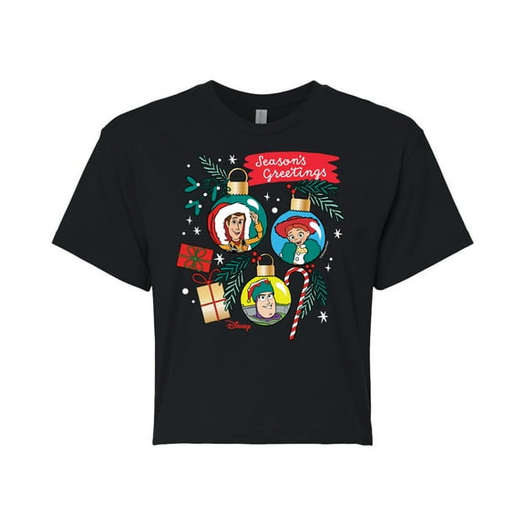 Toy Story - Seasons Greetings Ornaments - Juniors Cropped Cotton Blend T-Shirt