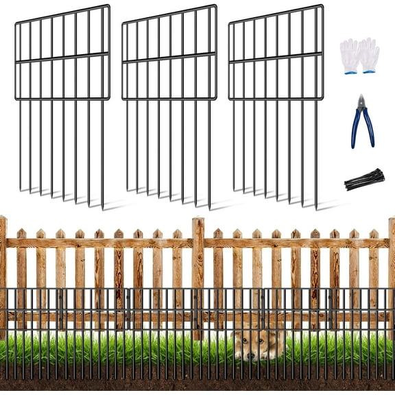 25 Pack Garden Animal Barrier Fence, 17in(H) x27ft(L) No Dig Decorative Fences, 1.5in Spike Spacing Rustproof Metal Garden Fence Border for Dogs Rabbits, Bottom Blocker for Outdoor Yard Patio