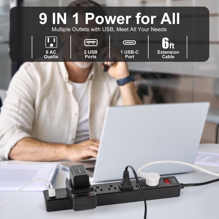 ONDOG 6-Outlet Surge Protector Power Strip with USB Ports photo 5