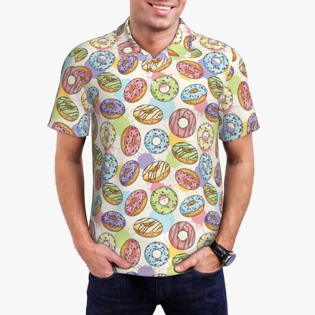 Balery Glazed Donuts Camisa Polo de Hombre con Estampado, de Manga Corta y Tejido Medio, Camisa Tipo Golf Polo-X-Large