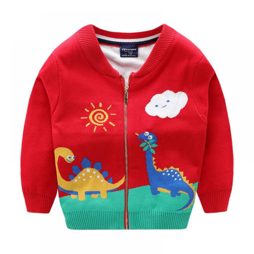 Kernelly Unisex Kids Cardigan Sweater Spring and Autumn Dinosaur and Clouds  Print 