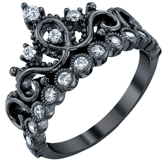 Sterling Silver Princess Crown Ring (Black Rhodium Plated)