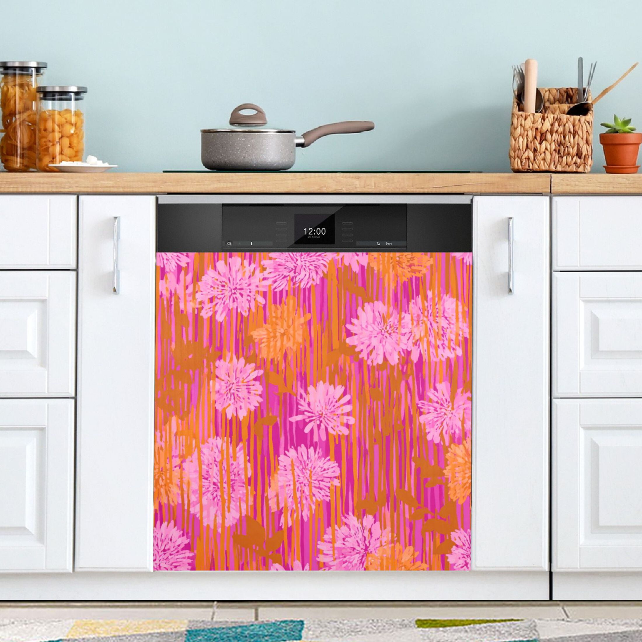 IAUYY Magnetic decorative sticker - 23x26 Inch PVC Refrigerator Decorative Cover, Removable DIY Art for Kitchen Appliances Orange Flowers