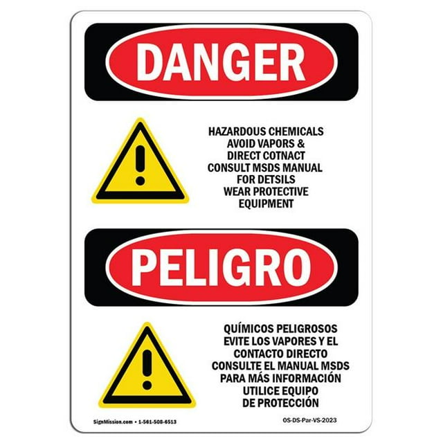 SignMission OS-DS-A-1218-VS-2023 12 x 18 in. OSHA Danger Sign - Hazardous Chemicals Avoid Vapors