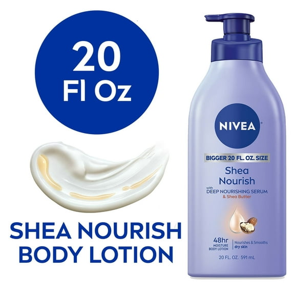 NIVEA Shea Nourish Body Lotion, Dry Skin Lotion with Shea Butter, 20 Fl Oz Pump Bottle