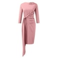 thumbnail image 4 of Sngxgn Women's Long Sleeve Ruched Bodycon Dress Square Neck Party Midi Dresses(Pink,XXL), 4 of 5